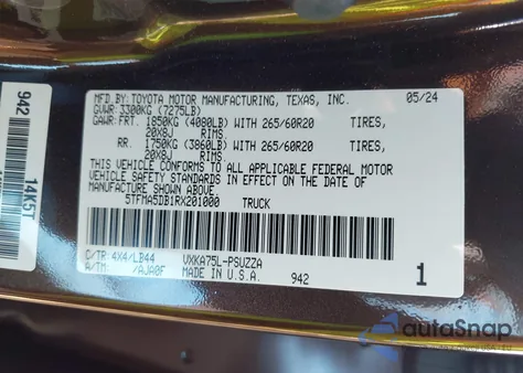 2024 Toyota Tundra 1794 Edition 4Wd from USA, damaged, VIN 5TFMA5DB1RX201000